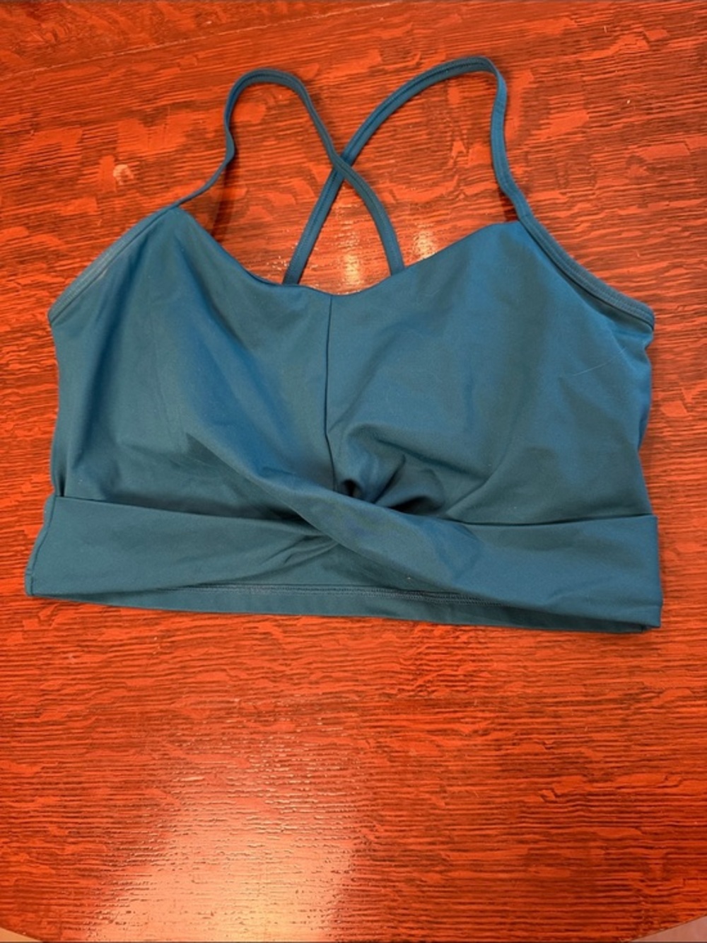 girlfriend collective Twist-Front Strappy Bralette - Teal Blue Medium